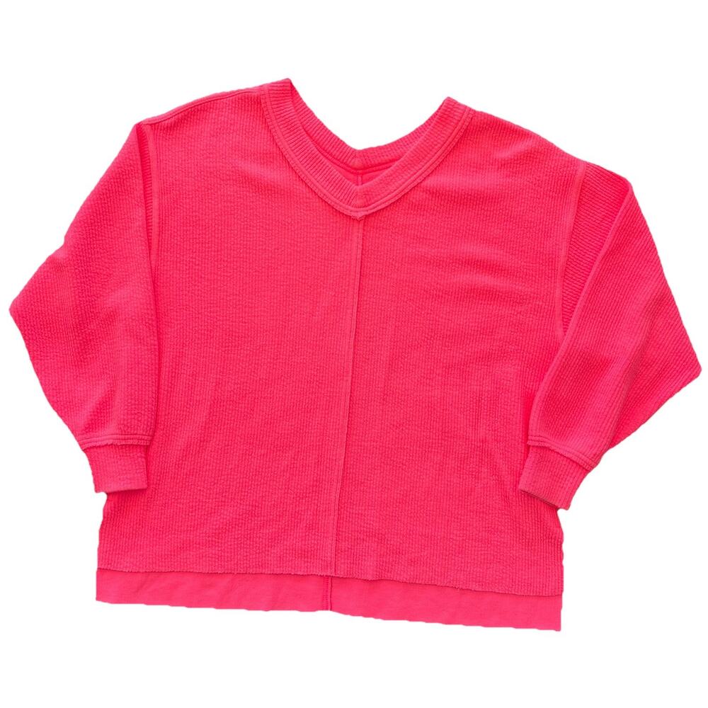Aerie Size Small Hot Neon Pink Waffle Thermal Long Sleeve Sweater Top Size Small